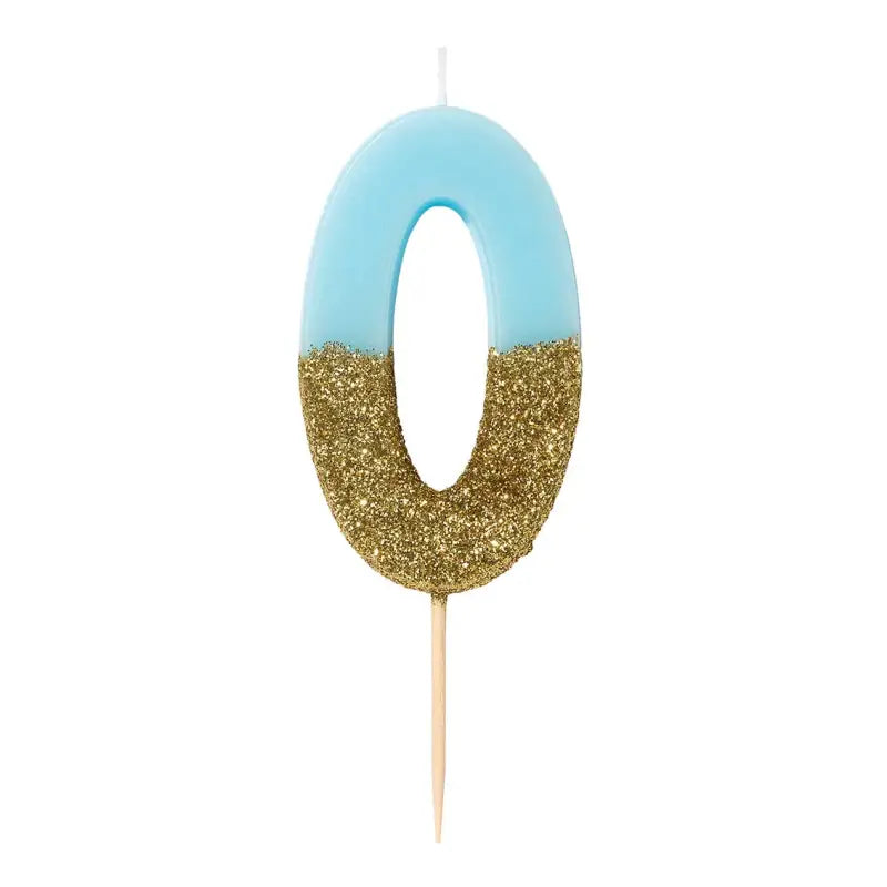 Tårtljus blå/guld glitter siffra