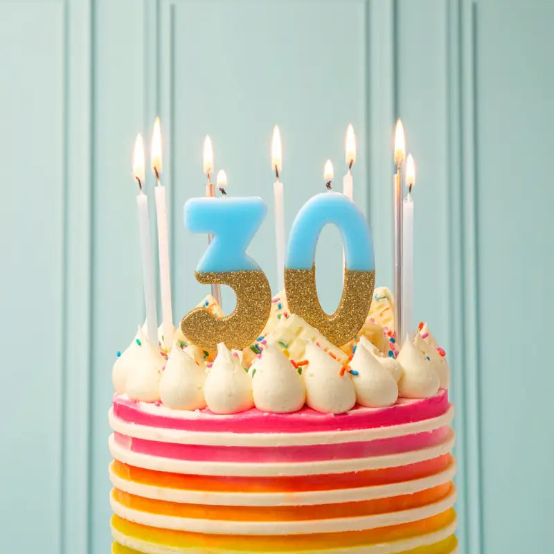 Tårtljus blå/guld glitter siffra 3