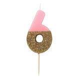 Tårtljus rosa/guld glitter siffra 6