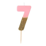 Tårtljus rosa/guld glitter siffra 7