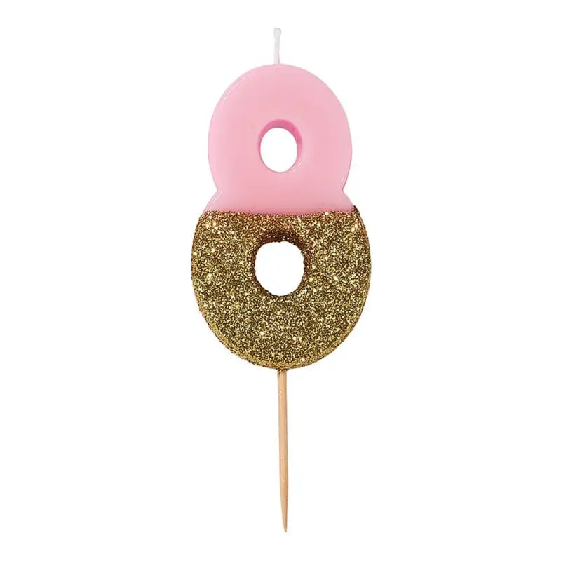 Tårtljus rosa/guld glitter siffra 8