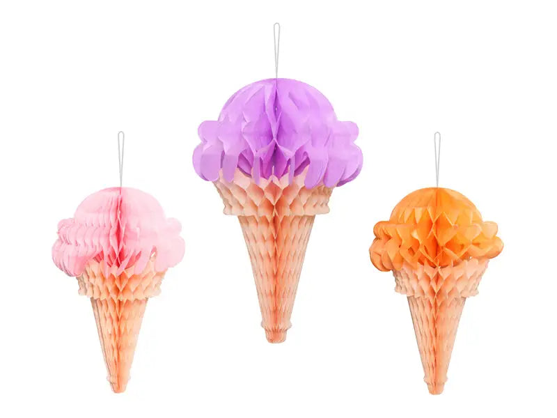 Tissue paper decorations ice cream 20-30 cm mix (1 pkt / 3 pc.)